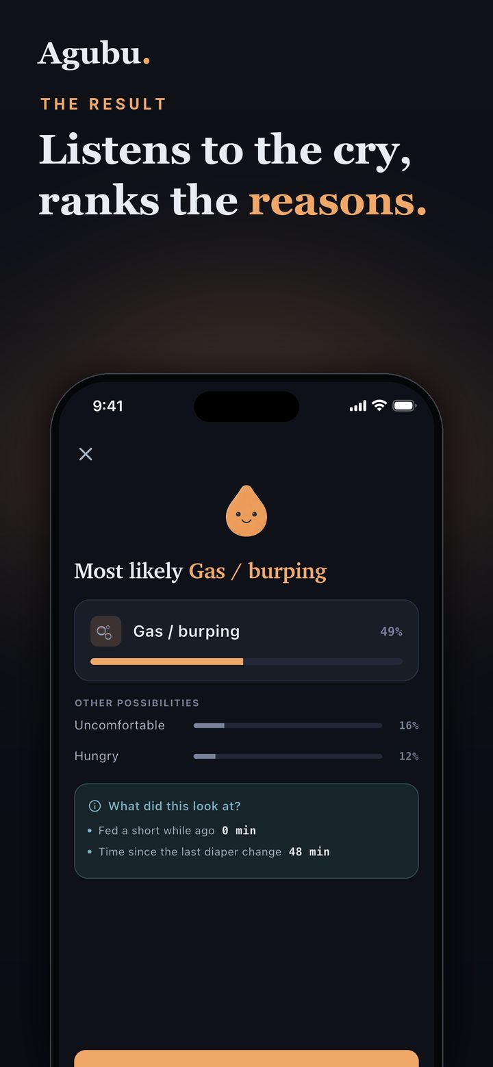 Baby cry analyzer — listens to the cry, ranks the reasons from context