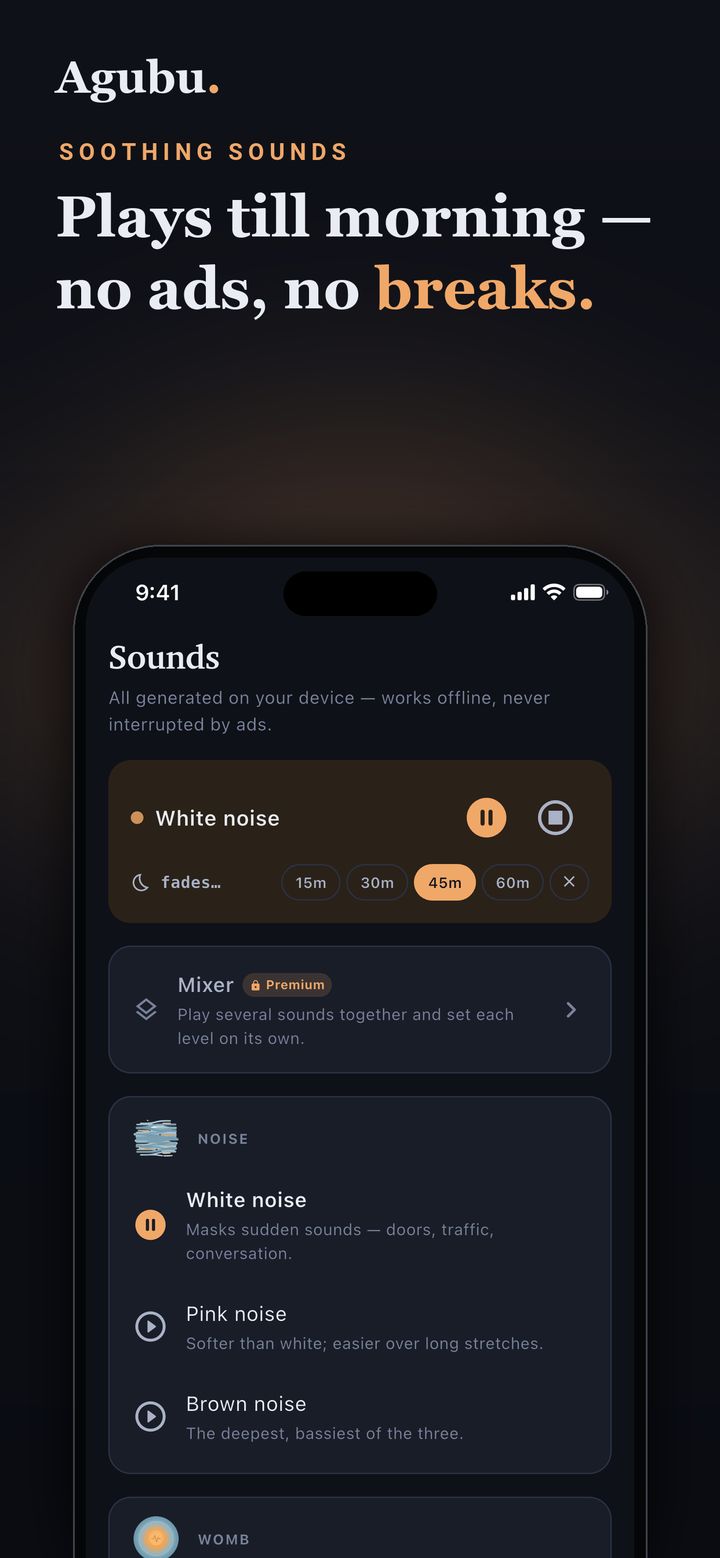 Baby sleep sounds app — white noise, lullabies and womb sound, without ads